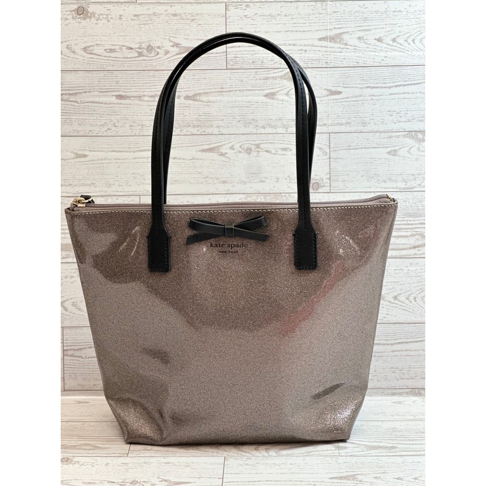 Kate Spade Mavis Street Taden Tote Womens Pewter Glitter Bow Y2K